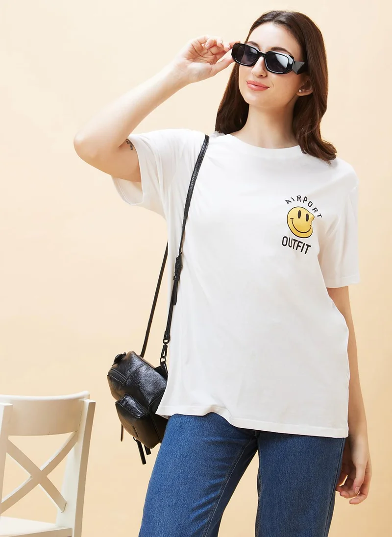 globus Globus Women Round Neck Pure Cotton Oversized T-Shirt